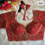 red color heavy coding thread embroidery work sabyasachi style bridal blouse