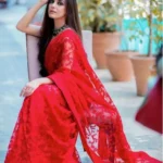 Red Color Soft Net Floral Embroidered Saree Buy Celebrity Sarees Online