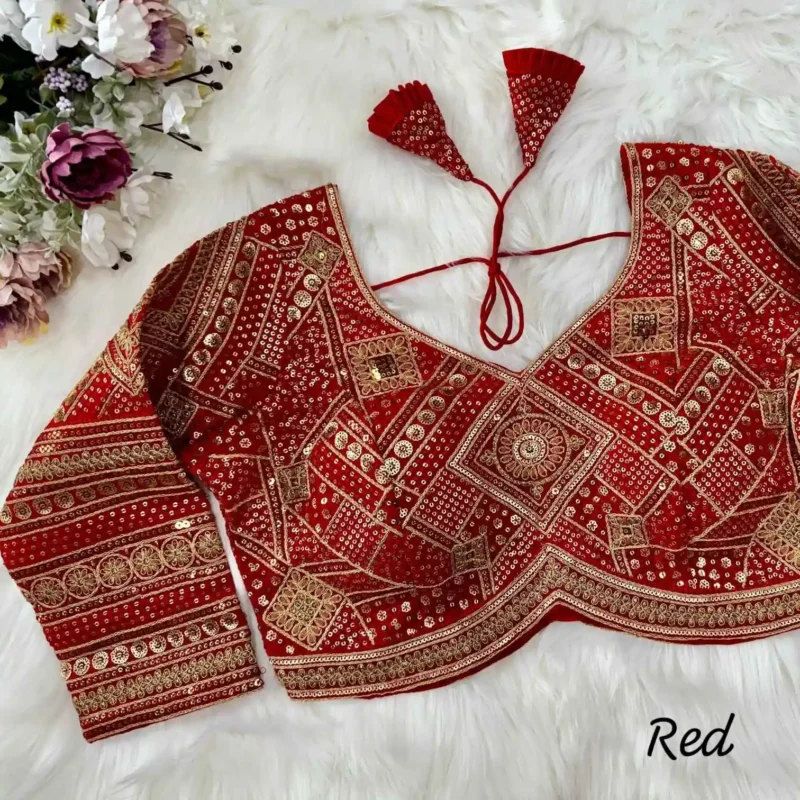 red color Long Sleeves Apple Cut Designer Readymade Blouse