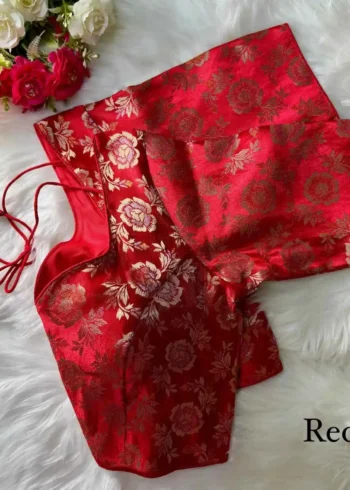 red Color Pure Simmer Jacquard Silk Readymade Blouse