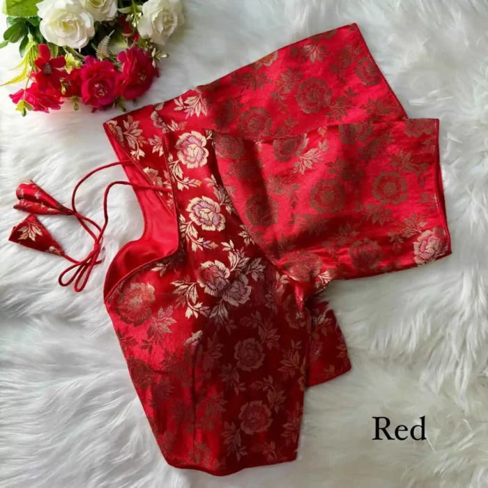 red Color Pure Simmer Jacquard Silk Readymade Blouse