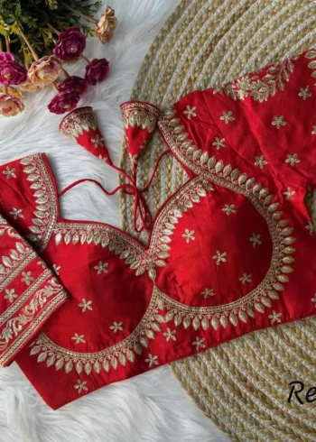 red color pure vichitra silk jodha style readymade bridal blouse