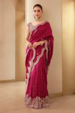 Red color Two Tone Vichitra Silk Embroidery Saree buy celebrity sarees online