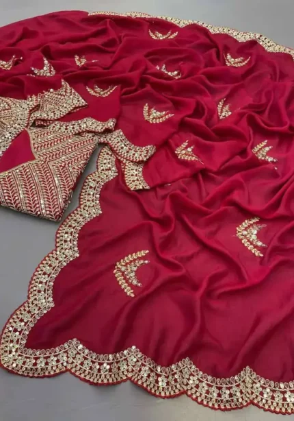 Red color Two Tone Vichitra Silk Embroidery Saree