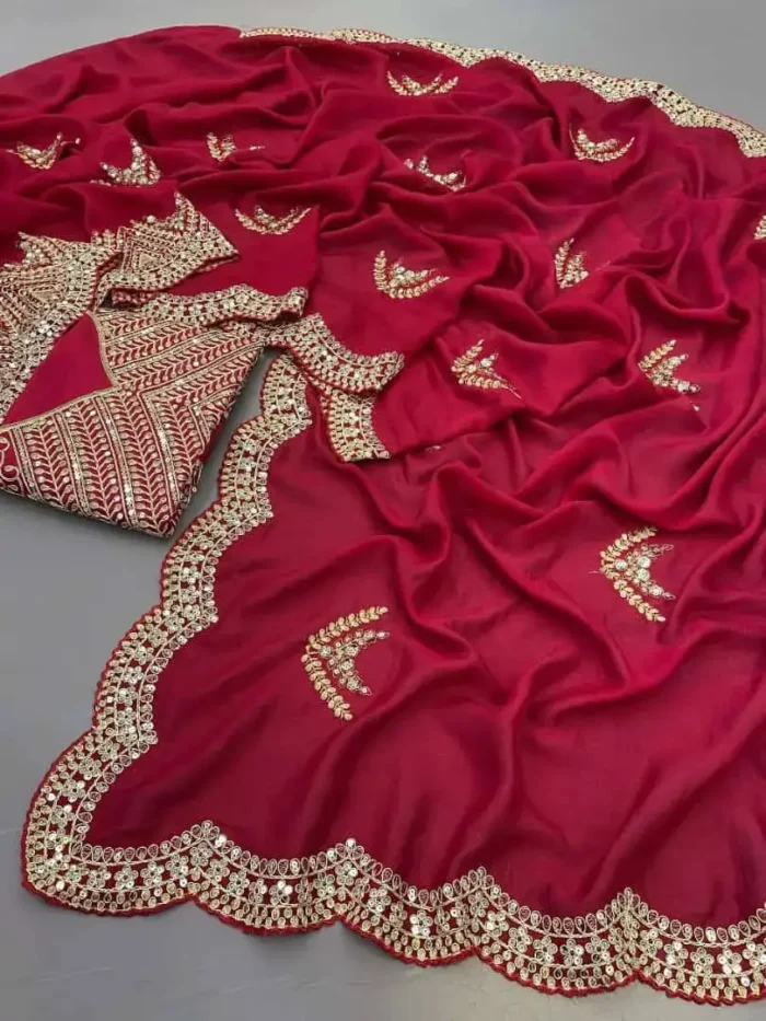 Red color Two Tone Vichitra Silk Embroidery Saree