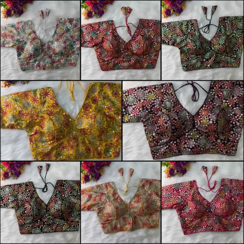 Sabyasachi Neck Style Sequins Multi Work Partywear Blouse