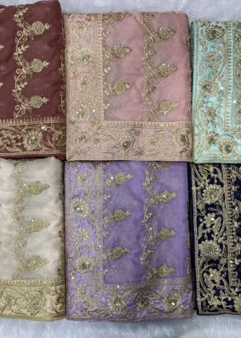 Soft Organza Heavy Embroidered Saree for Wedding