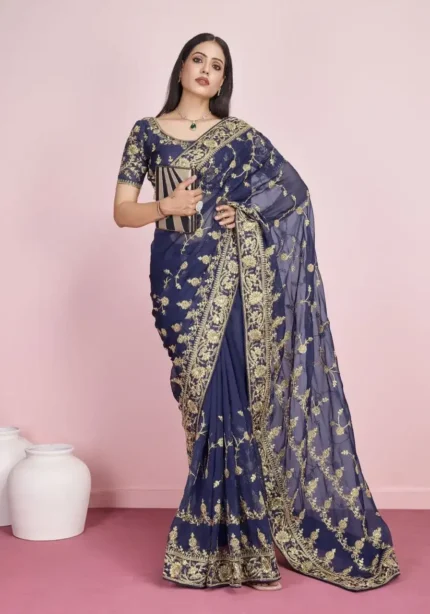 Soft Organza Heavy Embroidered Saree for Wedding Buy Celebrity Sarees Online