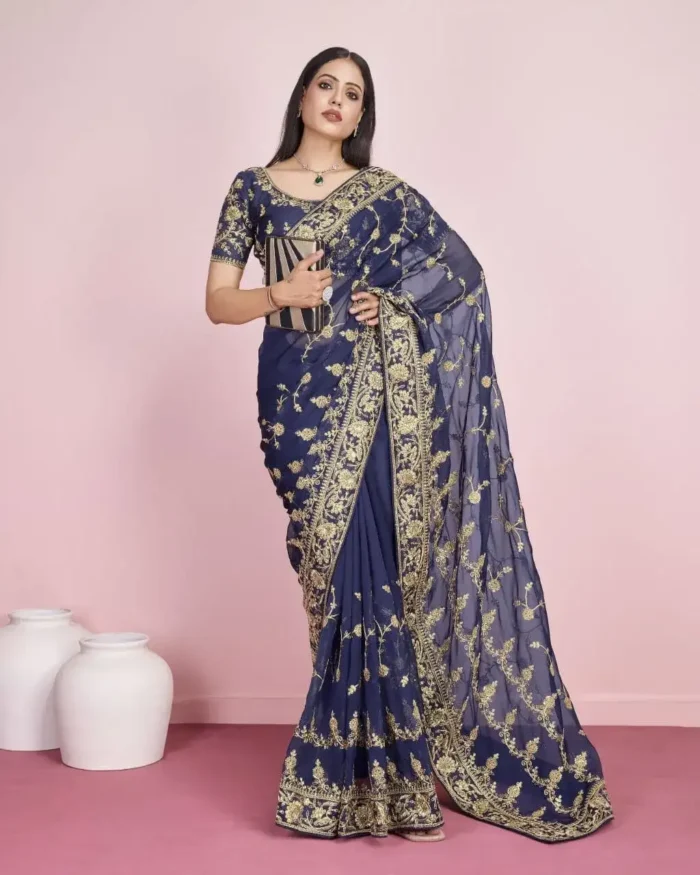 Soft Organza Heavy Embroidered Saree for Wedding Buy Celebrity Sarees Online