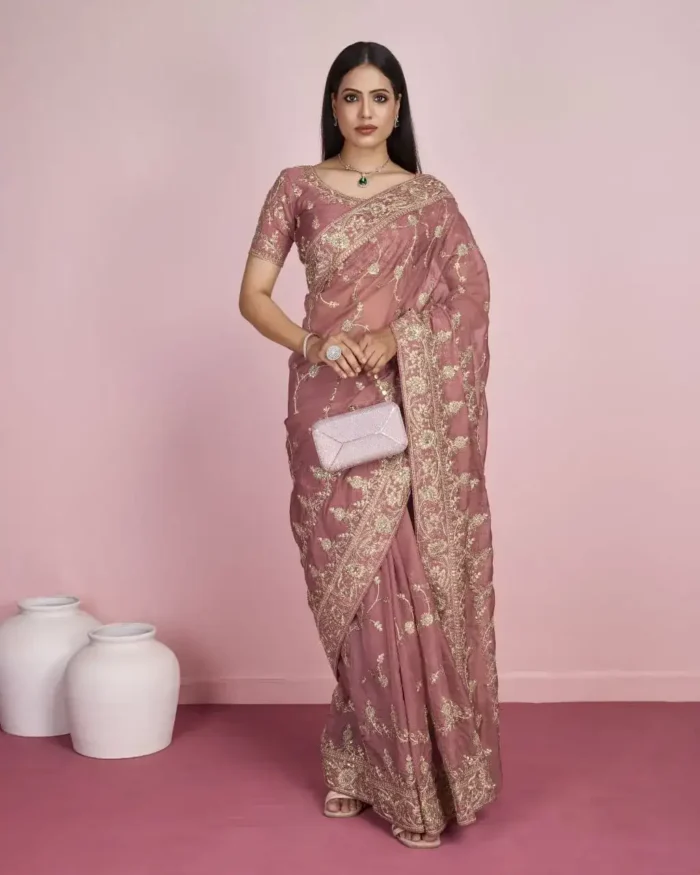 Soft Organza Heavy Embroidered Saree for Wedding