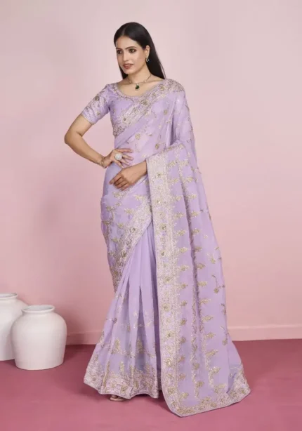 Soft Organza Heavy Embroidered Saree for Wedding