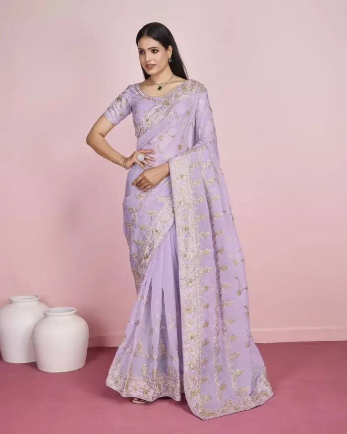 Soft Organza Heavy Embroidered Saree for Wedding