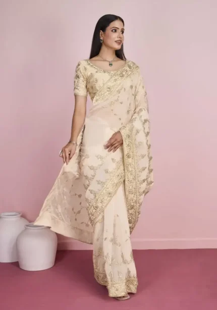 Soft Organza Heavy Embroidered Saree for Wedding