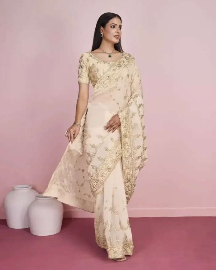 Soft Organza Heavy Embroidered Saree for Wedding