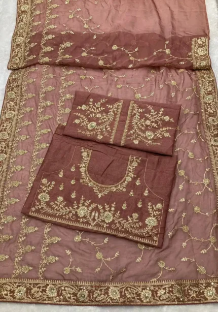 Soft Organza Heavy Embroidered Saree for Wedding