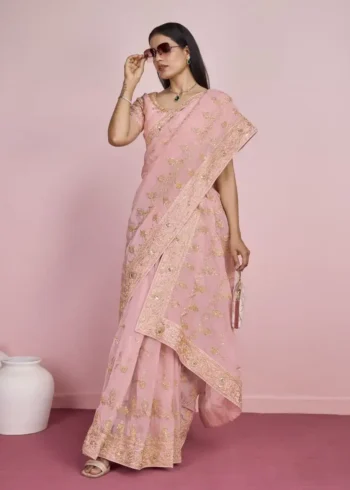 Soft Organza Heavy Embroidered Saree for Wedding