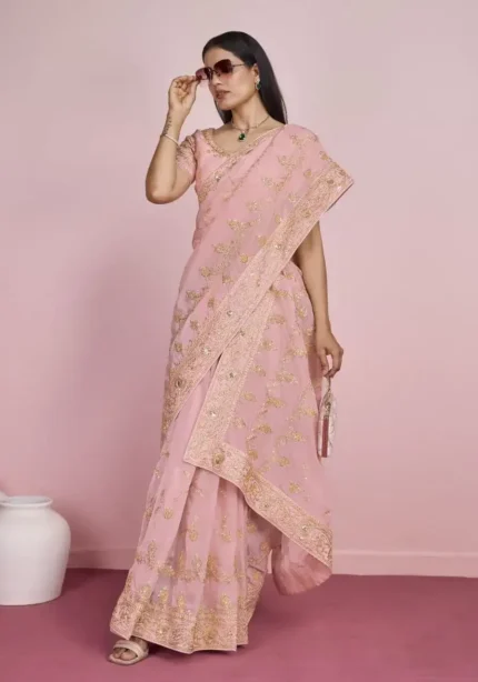 Soft Organza Heavy Embroidered Saree for Wedding