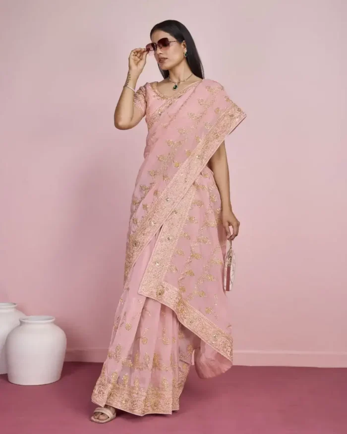 Soft Organza Heavy Embroidered Saree for Wedding