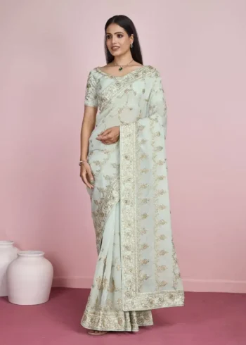 Soft Organza Heavy Embroidered Saree for Wedding