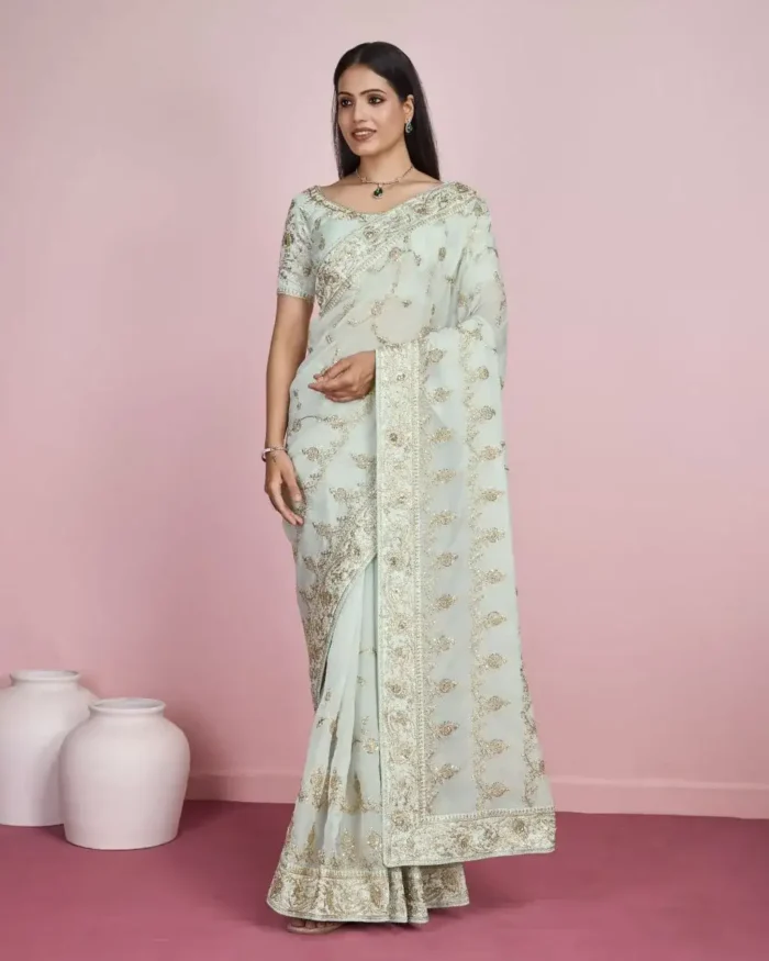 Soft Organza Heavy Embroidered Saree for Wedding