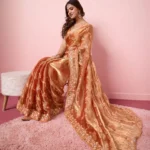 orange color Party Wear Soft Premium Burberry Silk Saree for party wear