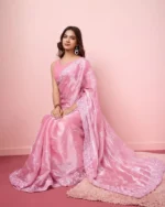 Pink color Party Wear Soft Premium Burberry Silk Saree for party wear