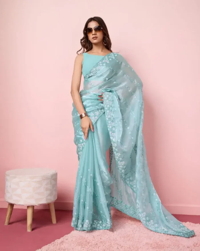 pastel color Party Wear Soft Premium Burberry Silk Saree for party wear