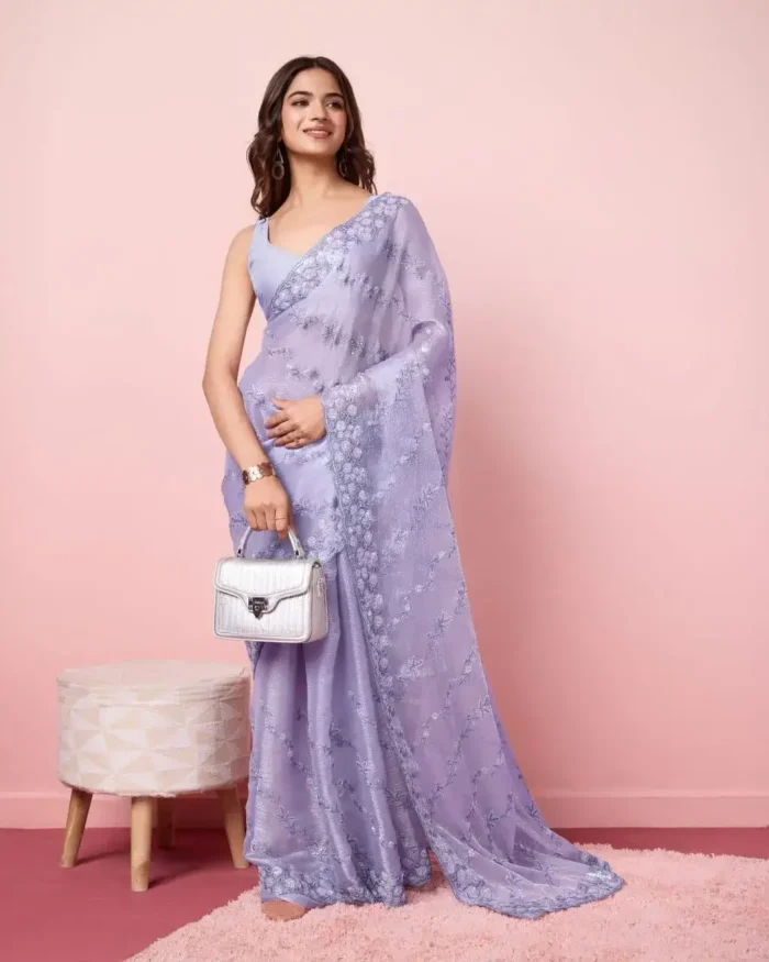 pastel color Party Wear Soft Premium Burberry Silk Saree for party wear