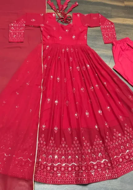 Trending red color Sequins Embroidered Designer Anarkali Suit