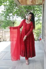 Trending red color Sequins Embroidered Designer Anarkali Suit