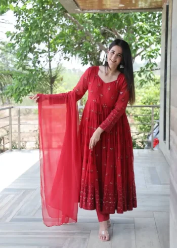 Trending red color Sequins Embroidered Designer Anarkali Suit