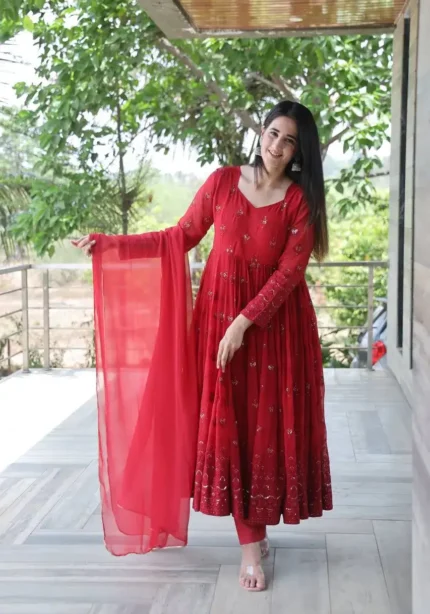 Trending red color Sequins Embroidered Designer Anarkali Suit