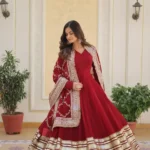 V Neck Anarkali Style Sequins Embroidered Gown