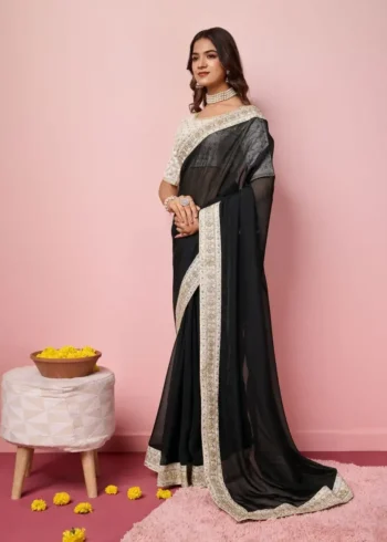 Black colour Wedding Wear Soft Taby Silk Organza Saree