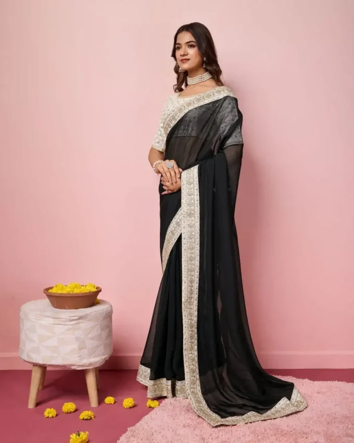 Black colour Wedding Wear Soft Taby Silk Organza Saree