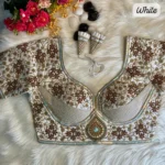 white color heavy coding thread embroidery work sabyasachi style bridal blouse