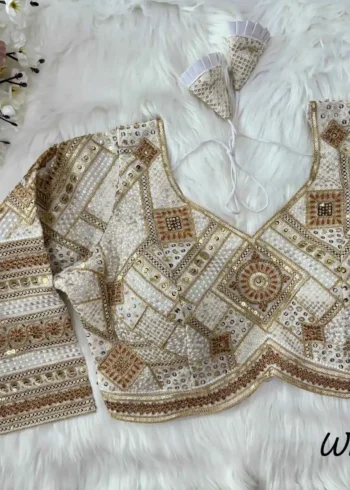 white color Long Sleeves Apple Cut Designer Readymade Blouse