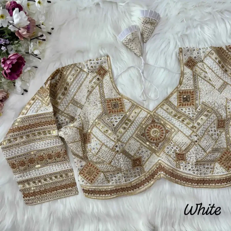 white color Long Sleeves Apple Cut Designer Readymade Blouse