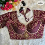 wine color heavy coding thread embroidery work sabyasachi style bridal blouse