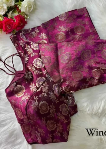 wine Color Pure Simmer Jacquard Silk Readymade Blouse