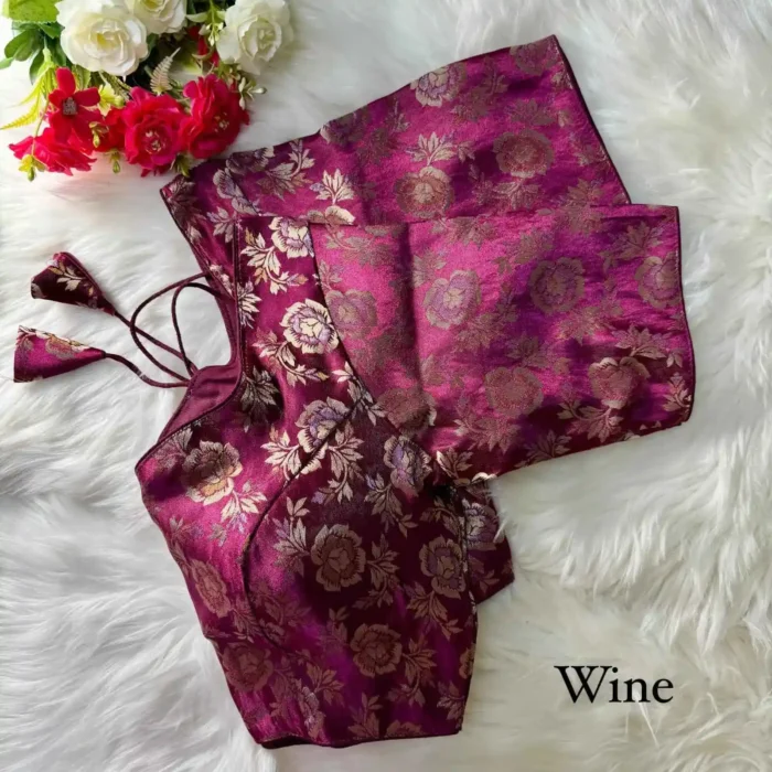 wine Color Pure Simmer Jacquard Silk Readymade Blouse