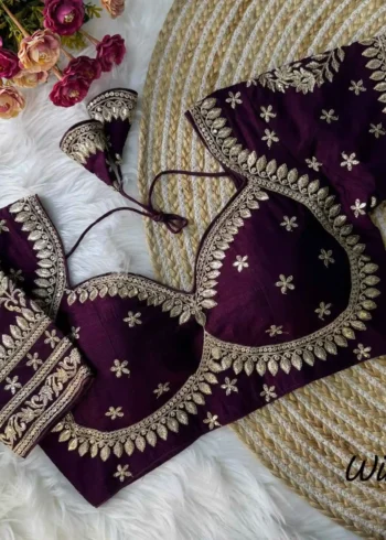 wine color pure vichitra silk jodha style readymade bridal blouse