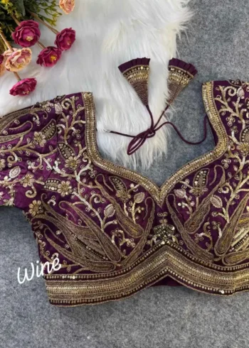 wine color Soft Italian Slub Silk Readymade Bridal Blouse