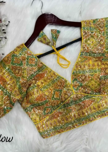 yellow color digital printed with sequins embroidery work designer readymade blouse