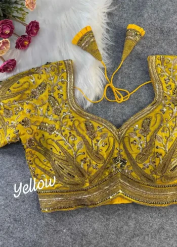 yellow color Soft Italian Slub Silk Readymade Bridal Blouse