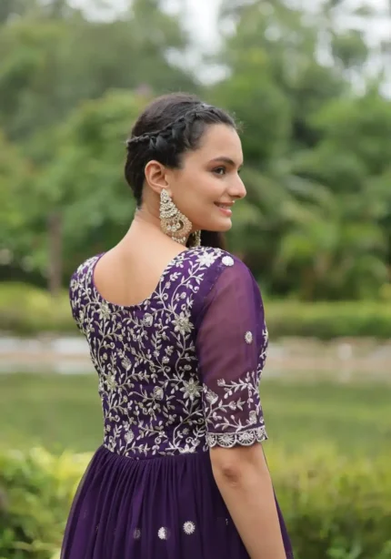 purple Color Zari Sequins Embroidered Designer Readymade Gown