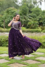 purple Color Zari Sequins Embroidered Designer Readymade Gown