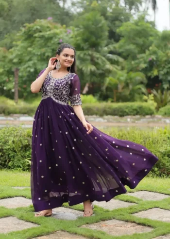 purple Color Zari Sequins Embroidered Designer Readymade Gown