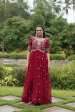 Red Color Zari Sequins Embroidered Designer Readymade Gown