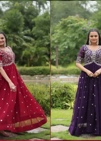 Zari Sequins Embroidered Designer Readymade Gown